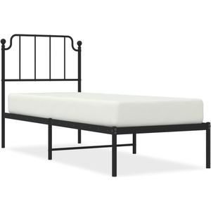 vidaXL Bedframe met hoofdbord metaal zwart 75x190 cm