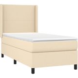 vidaXL Boxspring met matras en LED stof crèmekleurig 80x200 cm