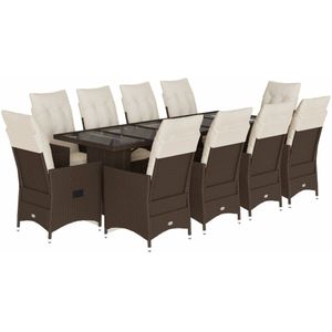 vidaXL 11-delige Bistroset met kussens poly rattan bruin