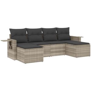 vidaXL 6-delige Loungeset met kussens poly rattan lichtgrijs