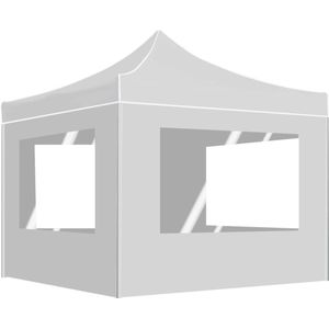 vidaXL Partytent inklapbaar met wanden 2x2 m aluminium wit