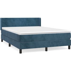 vidaXL Boxspring met matras fluweel donkerblauw 140x200 cm