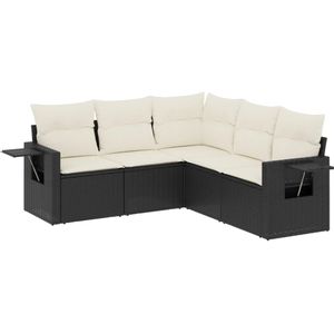 vidaXL 5-delige Loungeset met kussens poly rattan zwart