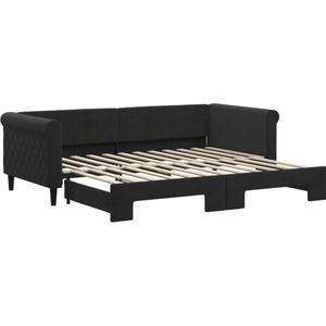 vidaXL Slaapbank met onderschuifbed 90x200 cm fluweel zwart