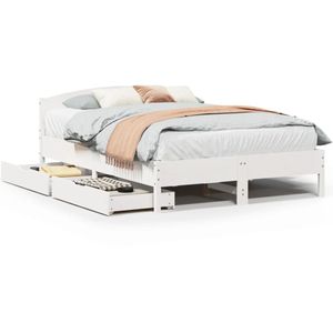 vidaXL Bedframe zonder matras massief grenenhout wit 140x190 cm