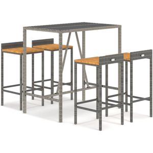 vidaXL 5-delige Tuinbarset poly rattan en massief acaciahout grijs