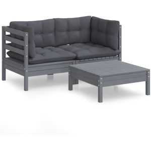 vidaXL 3-delige Loungeset met antracietkleurige kussens grenenhout