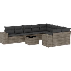 vidaXL - 10-delige - Loungeset - met - kussens - poly - rattan - grijs