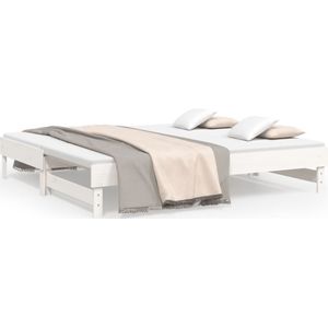 vidaXL Slaapbank uitschuifbaar massief grenenhout wit 2x(90x190) cm
