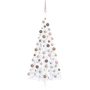 vidaXL Kunstkerstboom met verlichting en kerstballen half 210 cm wit