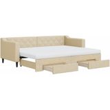 vidaXL Slaapbank met onderschuifbed en lades 80x200 cm stof crèmekleur