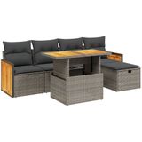 vidaXL 6-delige Loungeset met kussens poly rattan grijs
