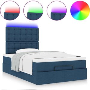 vidaXL Ottoman bed met matras en LED's 120x190 cm stof blauw