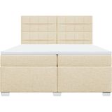 vidaXL Boxspring met matras stof crèmekleurig 200x200 cm