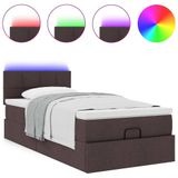 vidaXL Ottoman bed met matras en LED's 90x200 cm stof donkerbruin