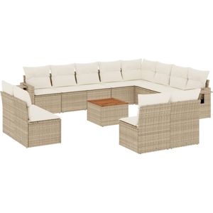 vidaXL 13-delige Loungeset met kussens poly rattan beige