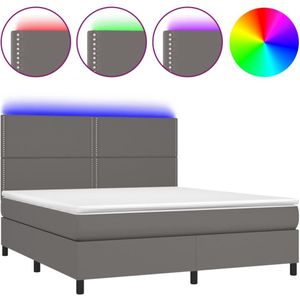 vidaXL Boxspring met matras en LED kunstleer grijs 160x200 cm