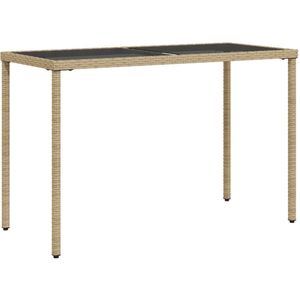 vidaXL Tuintafel met glazen blad 115x54x74 cm poly rattan beige