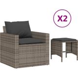 vidaXL 4-delige Loungeset met kussens poly rattan grijs