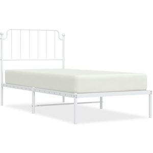 vidaXL Bedframe met hoofdbord metaal wit 90x200 cm