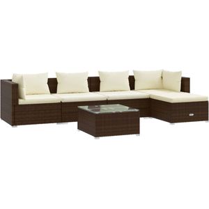 VidaXL Loungeset 6-delig met Kussens Poly Rattan Bruin