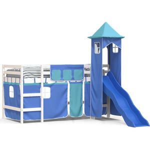 vidaXL Kinderhoogslaper met toren 90x190 cm massief grenenhout blauw