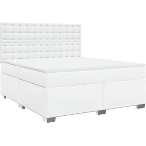 vidaXL Boxspring met matras kunstleer wit 180x200 cm