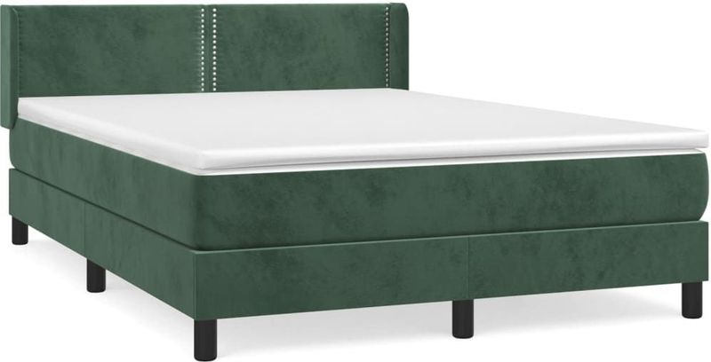 vidaXL Boxspring met matras fluweel donkergroen 140x190 cm