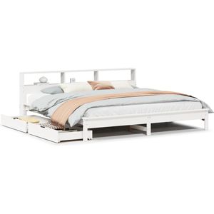 vidaXL Bed met boekenkast zonder matras grenenhout wit 180x200 cm