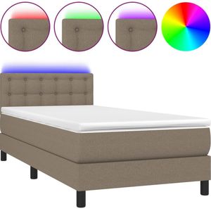 vidaXL Boxspring met matras en LED stof taupe 90x190 cm