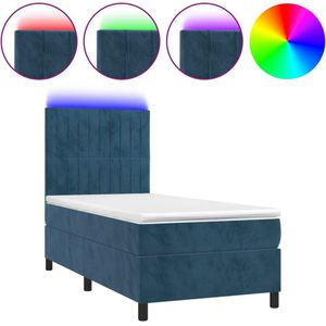 vidaXL Boxspring met matras en LED fluweel donkerblauw 100x200 cm