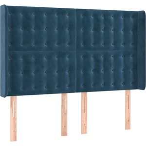 vidaXL Hoofdbord met randen 147x16x118/128 cm fluweel donkerblauw