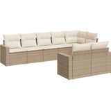 vidaXL 8-delige Loungeset met kussens poly rattan beige