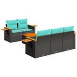 vidaXL 6-delige Loungeset met kussens poly rattan zwart