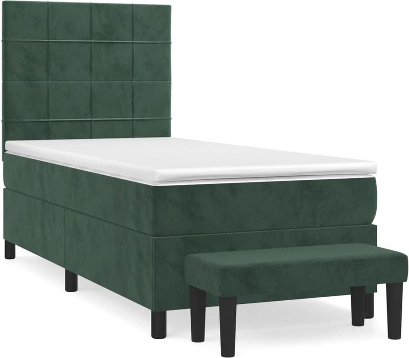 vidaXL Boxspring met matras fluweel donkergroen 90x200 cm