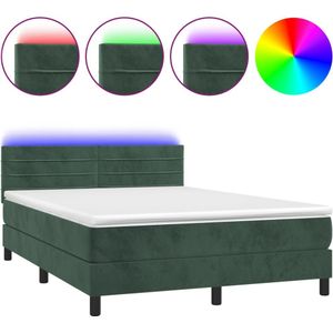 vidaXL Boxspring met matras en LED fluweel donkergroen 140x200 cm