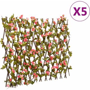 vidaXL Kunstplant klimop latwerk 5 st uittrekbaar 180x60 cm donkerroze