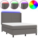 vidaXL Boxspring met matras en LED kunstleer grijs 140x190 cm