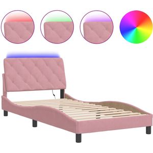 vidaXL Bedframe met LED-verlichting fluweel roze 100x200 cm