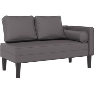 vidaXL - Chaise - longue - met - kussens - kunstleer - grijs