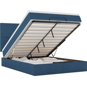 vidaXL Ottoman bed met matras en LED's 140x190cm stof blauw