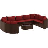 vidaXL 10-delige Loungeset met kussens poly rattan bruin
