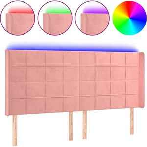 vidaXL Hoofdbord LED 163x16x118/128 cm fluweel roze