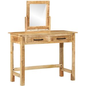 vidaXL - Kaptafel - Ruw Mango Hout - Met Spiegel - Opbergruimte