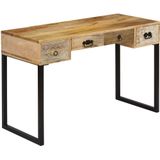 vidaXL Bureau 117x50x76 cm massief mangohout en echt leer