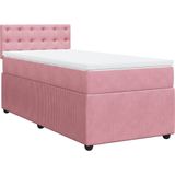 vidaXL Boxspring met matras fluweel roze 90x200 cm