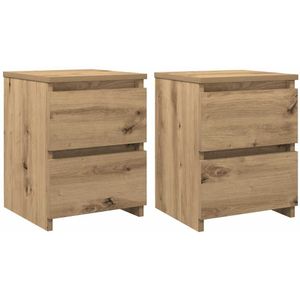vidaXL - Nachtkastjes - 2 - st - 30x30x40cm - bewerkt - hout - artisanaal - eikenkleur