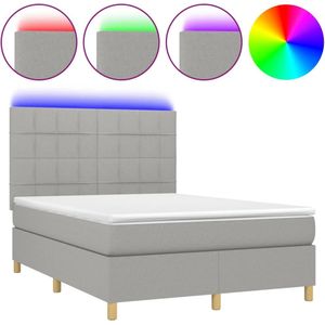 vidaXL Boxspring met matras en LED stof lichtgrijs 140x200 cm