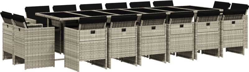 vidaXL 17-delige Tuinset met kussens poly rattan lichtgrijs