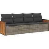 vidaXL 4-delige Loungeset met kussens poly rattan grijs